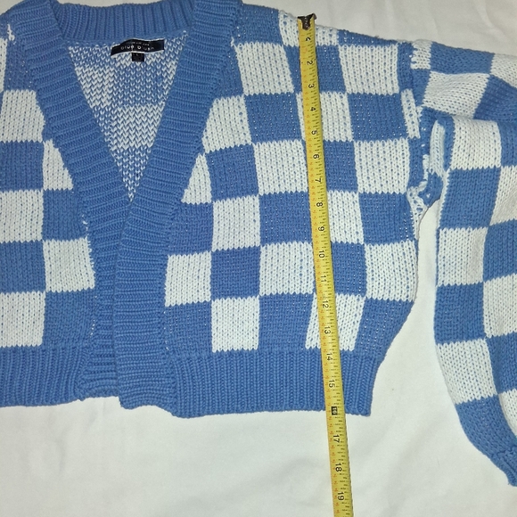 Blue Blush Blue and White Checkered Cardigan Women Size L - Picture 15 of 16